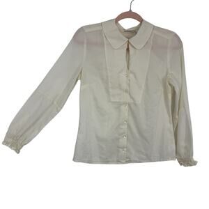 Semantiks Silk Blend Blouse size Small Peek Key hole Buttonup Long Sleeves White